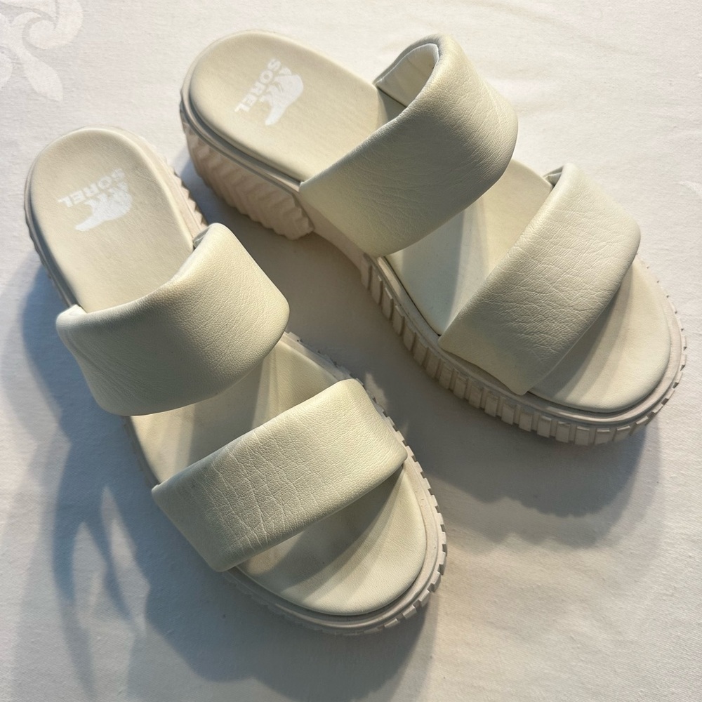 Sorel Women's ONA Streetworks Slide Mid Sandals Chalk Sz 7